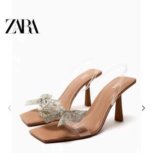Zara Tan Bow 3 1/2" Heel- SIZE 8